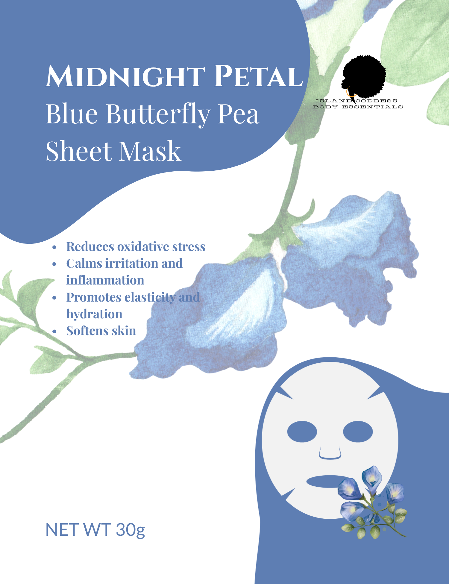 🌌 MIDNIGHT PETAL Blue Butterfly Pea Sheet Mask