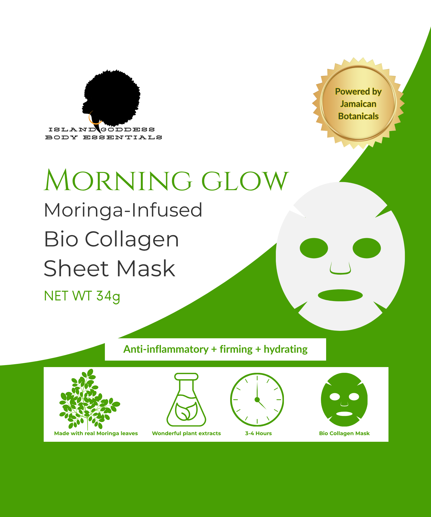 🌿 MORNING GLOW Moringa Infused Bio Collagen Sheet Mask