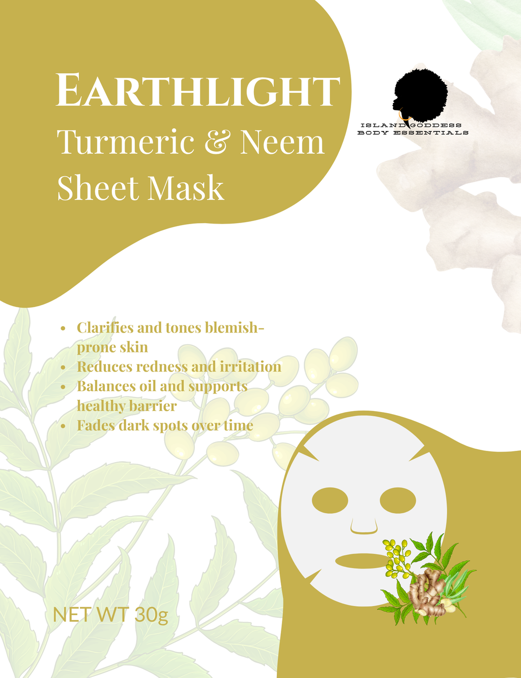 🌿 EARTHLIGHT Turmeric & Neem Sheet Mask