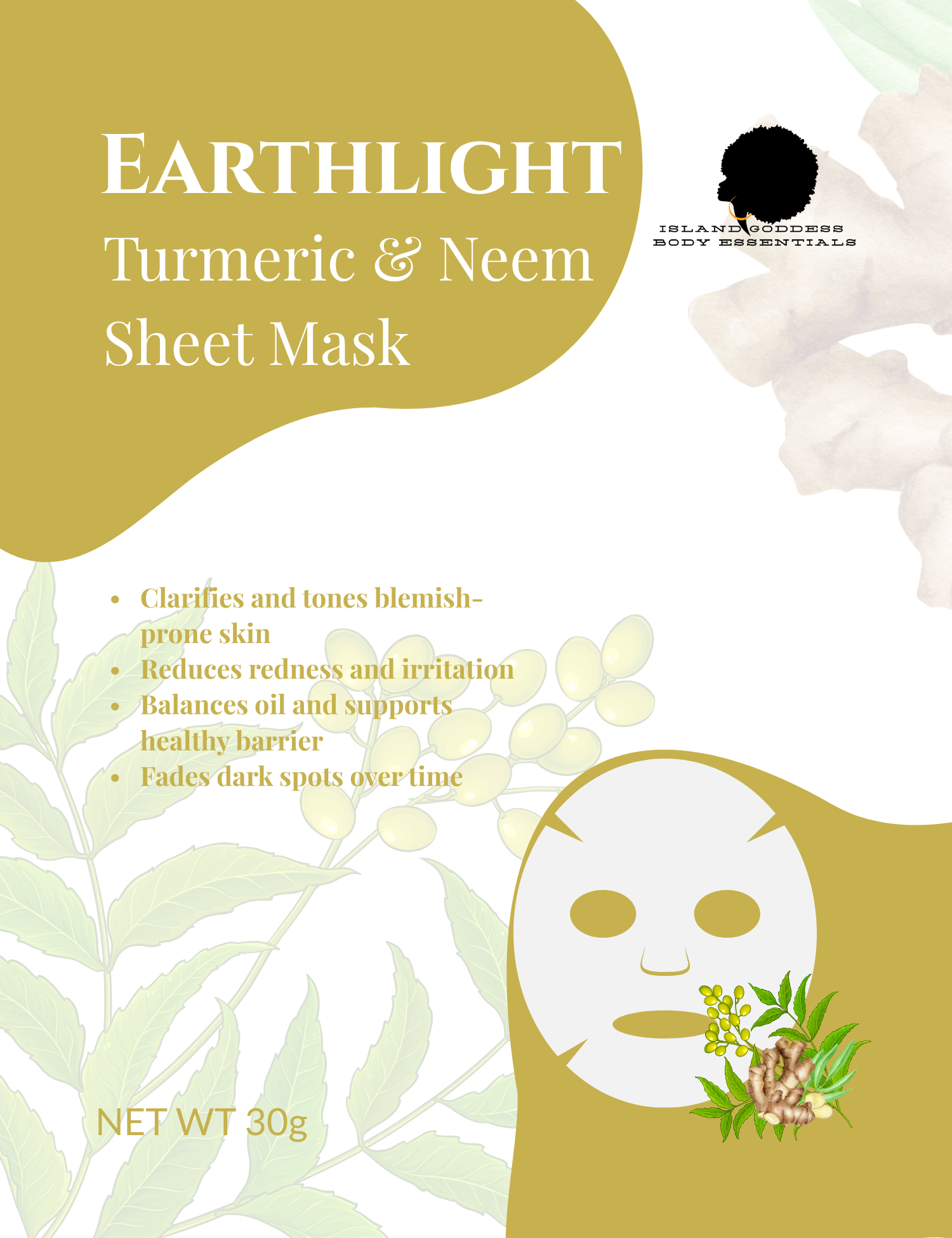🌿 EARTHLIGHT Turmeric & Neem Sheet Mask
