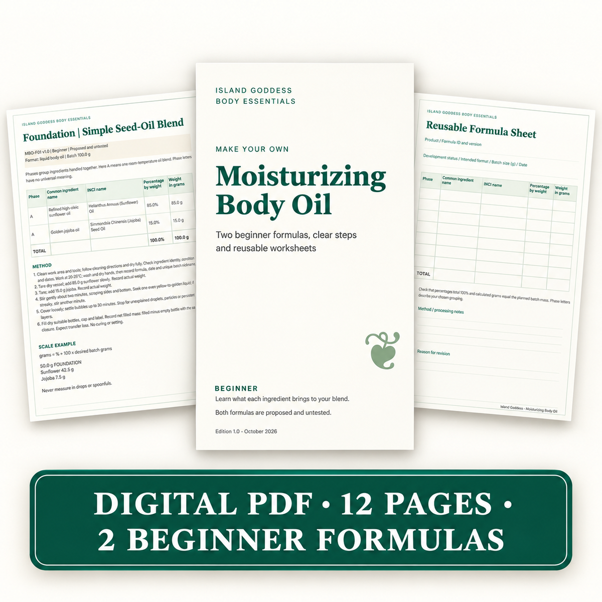 Body Oil Making Workbook for Beginners: Make Your Own Moisturizing Body Oil | Digital PDF