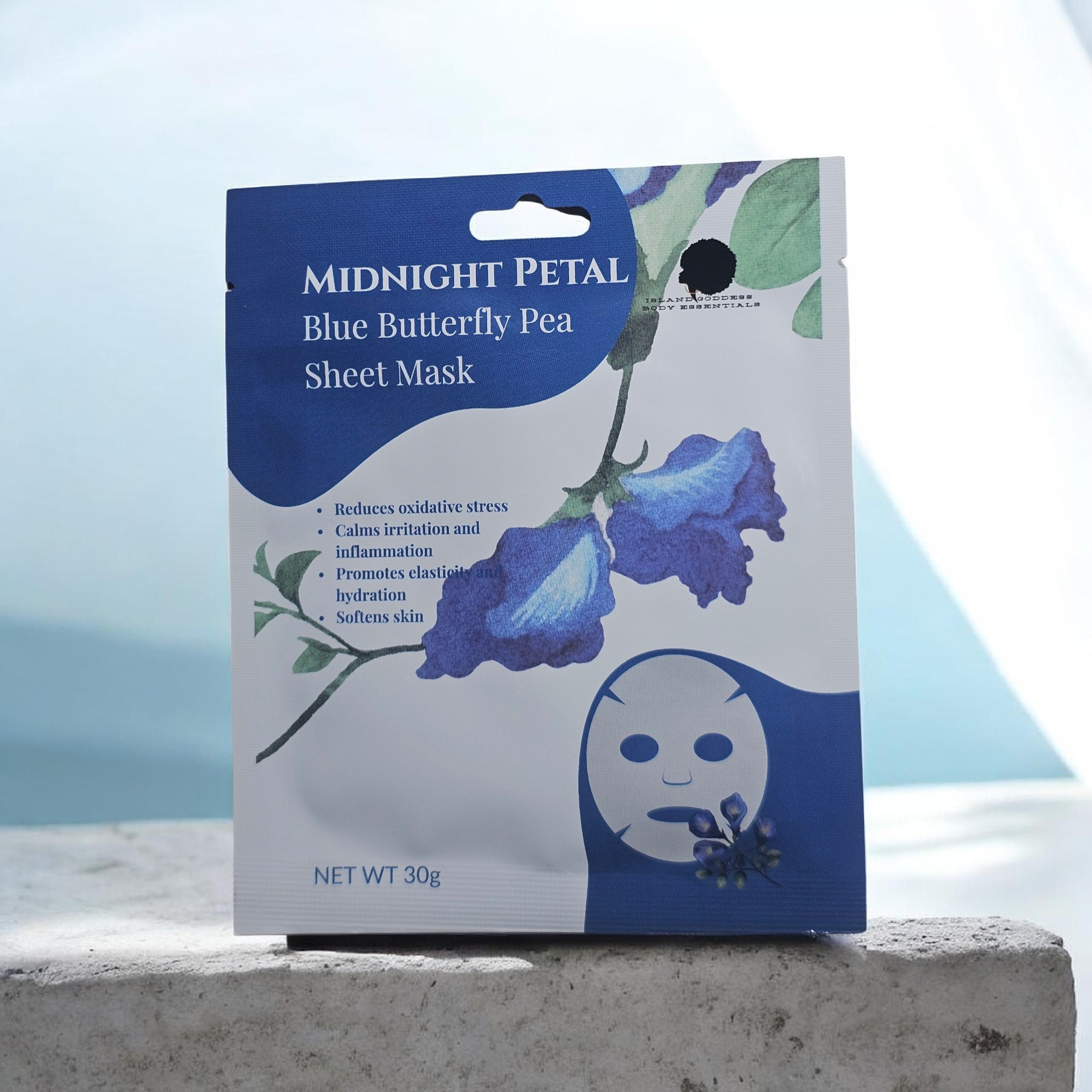 🌌 MIDNIGHT PETAL Blue Butterfly Pea Sheet Mask